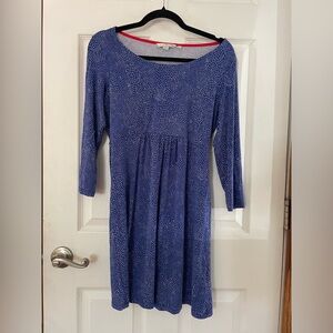 Boden Blue Polka Dot Long Sleeve Scoop Neck Dress